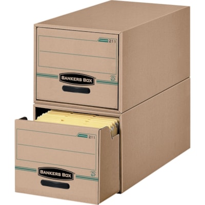 Recycled Stor/Drawer® - Legal - Internal Dimensions: 15.50" (393.70 mm) Width x 23.25" (590.55 mm) Depth x 10.38" (263.52 mm) Height - External Dimensions: 16.8" (425.45 mm) Width x 25.5" (647.70 mm) Depth x 11.5" (292.10 mm) Height - Media Size Supported: Legal - Stackable - Kraft, Green - For  15-1/4WX10-1/2HX24D 100% RECYCLED INTERNAL LINER