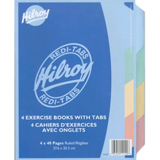 Hilroy 12109 Exercise Book with Redi-Tabs - 40 Sheet - Ruled - Letter 8.5" x 11" - 4 / Pack RULED WITH TABS 