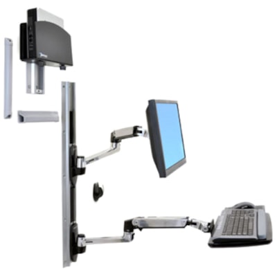 Ergotron 45-253-026 Wall Mount Track for Flat Panel Display - 24" Screen Support - 25 lb (11339.81 g) Load Capacity - Aluminum l CPU Holder (polished aluminu m arms  black cpu ho
