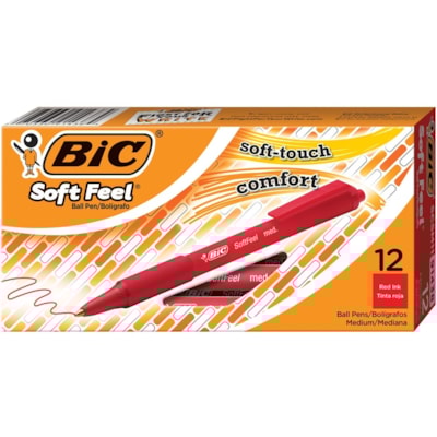 BIC Soft Feel Red Retractable Ballpoint Pens, Medium Point (1.0mm), 12-Count Pack, Red Pens With Soft-Touch Comfort Grip - 1 mm (0.04") Medium Pen Point - Retractable - Red Ink - 12 / Box BIC DISPOSABLE SOFT FEEL 