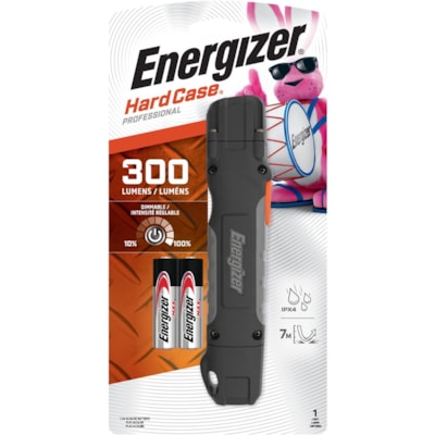 Energizer Hard Case Professional Task Light LED Flashlight - 3 x LED - 300 lm Lumen - 2 x AA - Battery - Acrylonitrile Butadiene Styrene (ABS), Steel, Rubber - Drop Resistant, Weather Proof, Water Resistant, Knock Resistant - Black, Dark Gray - 1 / Pack PROFESSIONAL SMALL LED BULB 2 BATTERIES INCLUDED