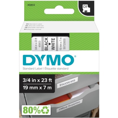 Dymo - Cartouche de bande électronique D1 - largeur de 3/4 po (19,05 mm) - Transfert thermique - Blanc - Polyester - 1 chaque POUR LABELMAKER 19MM 23PI POUR MODÈLE DYMO 5500