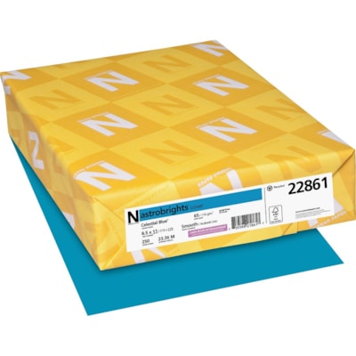 Astrobrights Colored Cardstock - Blue - Letter - 8 1/2" (215.90 mm) x 11" (279.40 mm) - 65 lb (29483.50 g) Basis Weight - Smooth - Green Seal - Heavyweight, Acid-free, Lignin-free, Durable - Celestial Blue - 250 / Pack 250/PK 30% PCW FSC & GREEN SEAL CERTIFIED
