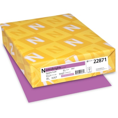 Astrobrights Colored Cardstock - Purple - Letter - 8 1/2" (215.90 mm) x 11" (279.40 mm) - 65 lb (29483.50 g) Basis Weight - Smooth - Green Seal - Heavyweight, Acid-free, Lignin-free - Planetary Purple - 250 / Pack 250/PK  30% PCW FSC & GREEN SEAL CERTIFIED