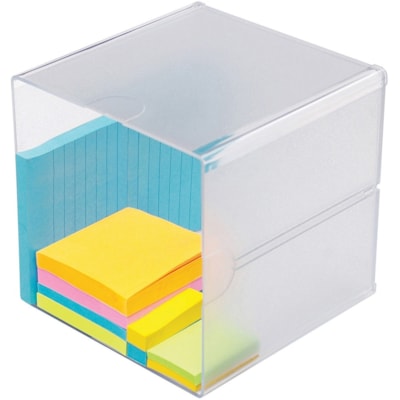 Deflecto Stackable Cube Organizer - 1 Compartment(s) - 6" (152.40 mm) Height x 6" (152.40 mm) Width x 6" (152.40 mm) Depth - Desktop - Stackable - Clear - Plastic - 1 Each 6"X6"X6" CUBE W/CLIPS INCL 