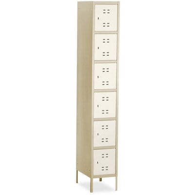 Safco - Casier bicolore à six niveaux avec pieds - largeur de 18 po (457,20 mm) x profondeur de 12 po (304,80 mm) x hauteur de 78 po (1981,20 mm) - Poignée de verrouillage encastrée - Tan - Acier POIGNéE ENCASTRéE POUR CADENAS AUCUN ASSEMBLAGE REQUIS