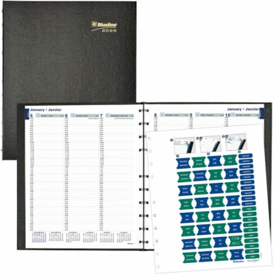 Blueline 2026 MiracleBind CoilPro 12-Months Weekly Planner - January to December - 11" x 9-1/16" - Black - Bilingual - Weekly - 12 Month - January 2026 to December 2026 - 7:00 AM to 8:45 PM - Quarter-hourly - Monday - Friday, 7:00 AM to 4:45 PM - Quarter-hourly - Saturday - 1 Week Double Page Layout  