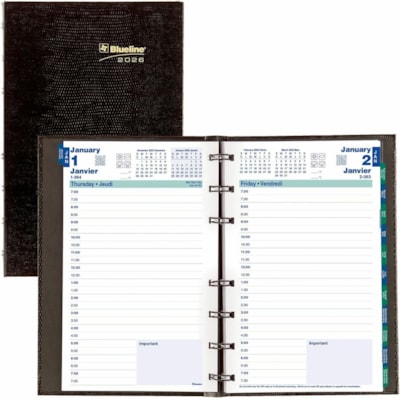 Blueline 2026 MiracleBind CoilPro 12-Month Daily Planner - January to December - 8" x 5" - Black - Bilingual - Daily - 12 Month - January 2026 to December 2026 - 7:00 AM to 7:30 PM - Half-hourly - Monday - Friday, Saturday, Sunday - 1 Day Single Page Layout - 5" (127 mm) x 8" (203.20 mm) Sheet Size   