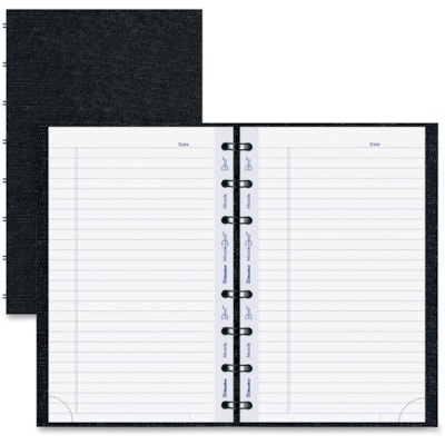 Blueline MiracleBind College Ruled Notebooks - 150 Pages - Twin Wirebound - Ruled Margin - 8" (203.20 mm) x 5" (127 mm) Sheet Size - Black Ribbed Cover - Hard Cover, Removable, Repositionable, Micro Perforated, Index Sheet, Pocket, Self-adhesive Tab, Telephone & Address Pages, Hole-punched - Recycle TWIN BINDING WITH HARD RIB EMBOSSED COVER 8X5 BLACK