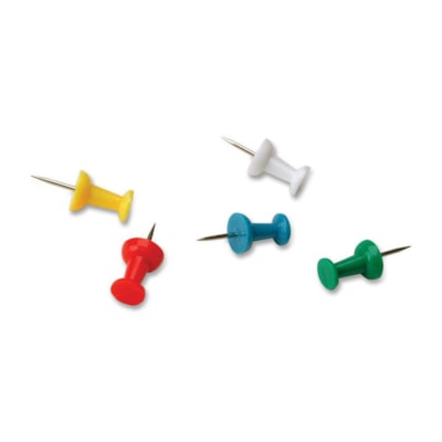 ACCO Pushpin - 0.50" (12.70 mm) Length x 0.25" (6.35 mm) Diameter - Red, White, Blue, Yellow, Green - 100 / Box 7/16 IN PLASTIC COVERED HEAD 8 ASST COLOURS ACCO