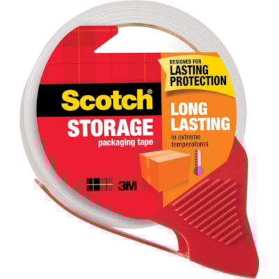 Scotch Long-Lasting Storage/Packaging Tape - 38.2 yd (34.9 m) Length x 1.88" (47.8 mm) Width x 2.40 mil (0.06 mm) Thickness - 3" (76.20 mm) Core - Clear - Acrylic Backing - Dispenser Included - Handheld Dispenser - Long Lasting - For Moving, Packing, Mailing - 1 Roll 48MM X 35M 