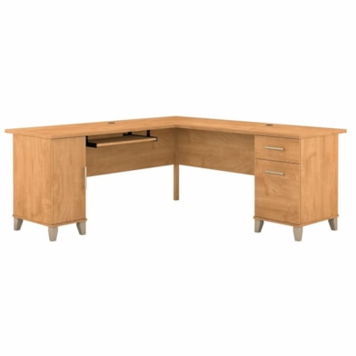 Bush Somerset 72W L Shaped Desk with Storage - 2 x Box, File Drawer(s) - 1 Adjustable Shelf(ves) - Material: Laminate - Finish: Maple Cross - Storage Cabinet, Adjustable Shelf, Ball Bearing Slide, Keyboard Tray, Cord Management - For Home Office, Office, Computer, Printer, Keyboard, Notebook, Living  