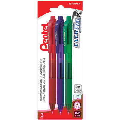 EnerGel-X Retractable Gel Roller, (0.7mm) Metal Tip, Blister, 3PC Pack Assorted - Pentel EnerGel X Retractable Liquid Gel Rollerball Pen, Everyday Writing, Office Supplies, School Supplies, 0.7mm Medium Point, Assorted Ink Colors, 3 Pack 0.7MM ROLLERGEL PEN 