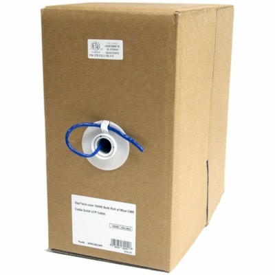 StarTech.com Bulk Cat 5e Ethernet Cable - 1000 ft. (304,8m) - Solid - CMR-Rated - Blue  - 1000 ft. (304,8m) Blue 4 Pair UTP Cat5e cable for 1000 Mbps networks - High-quality copper conductors - Keep Near End Crosstalk (NEXT) within acceptable limits - For where CMR fire rating is required - 350 MHz; UTP Cat5e cable for 1000 Mbps networks - High-qual