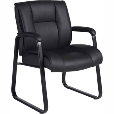 Offices to Go® Ashmont Guest Chair - Black Seat Color - Leather Seat Material - Steel Frame Material - Medium Back - Sled Base - Black - Luxhide LUXHIDE BONDED LEATHER  BLACK 