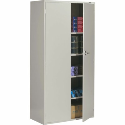 Global 9300 Storage Cabinet - 36" (914.40 mm) Width x 18" (457.20 mm) Depth x 72" (1828.80 mm) Height - 2 x Door(s) - Leveling Glide, Lockable - Gray 1 FIXED  3 ADJUST. SHELVES  GR 36"WX18"DX72"H
