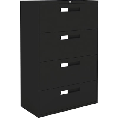 Global 9300 Fixed Lateral File Cabinet - 4-Drawer - 36" (914.40 mm) Width x 18" (457.20 mm) Depth x 54" (1371.60 mm) Height - 4 x Drawer(s) - Letter, Legal, A4 - Lockable - Black - Metal W/LOCK   BARS  FIXED FRONT 36"WX18"DX54"H