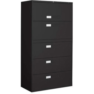 Global 9300 Fixed Lateral File Cabinet - 5-Drawer - 36" (914.40 mm) Width x 18" (457.20 mm) Depth x 65.3" (1657.35 mm) Height - 5 x Drawer(s) - Letter, Legal, A4 - Lockable - Black - Metal W/LOCK   BARS  FIXED FRONT 36"WX18"DX65.5"H
