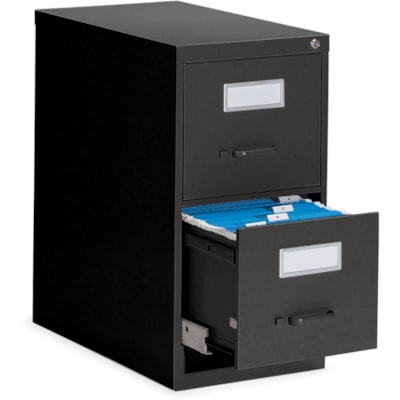 Global 2600 Vertical File Cabinet - 2-Drawer - 15" (381 mm) Width x 26.6" (674.62 mm) Depth x 29" (736.60 mm) Height - 2 x Drawer(s) for File - Letter - Vertical - Ball-bearing Suspension, Lockable, Label Holder, Pull Handle - Black - Metal 15"W X 26 9/16"D X 29"H ECONOMY