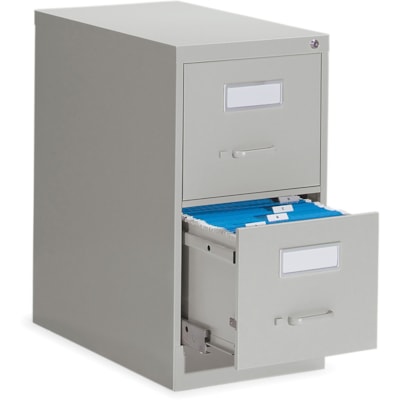 Global 2600 Vertical File Cabinet - 2-Drawer - 15" (381 mm) Width x 26.6" (674.62 mm) Depth x 29" (736.60 mm) Height - 2 x Drawer(s) for File - Letter - Vertical - Ball-bearing Suspension, Lockable, Label Holder, Pull Handle - Gray - Metal 15"W X 26 9/16"D X 29"H ECONOMY