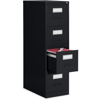 Global 2600 Vertical File Cabinet - 4-Drawer - 15.2" (384.81 mm) Width x 26.6" (674.62 mm) Depth x 52" (1320.80 mm) Height - 4 x Drawer(s) for File - Letter - Vertical - Ball-bearing Suspension, Lockable, Label Holder, Pull Handle - Black - Metal 15"W X 26 9/16"D X 52"H ECONOMY