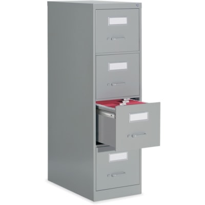 Global 2600 Vertical File Cabinet - 4-Drawer - 15.2" (384.81 mm) Width x 26.6" (674.62 mm) Depth x 52" (1320.80 mm) Height - 4 x Drawer(s) for File - Letter - Vertical - Ball-bearing Suspension, Lockable, Label Holder, Pull Handle - Gray - Metal 15"W X 26 9/16"D X 52"H ECONOMY