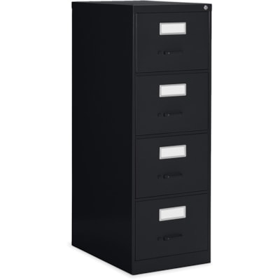 Global 2600 Vertical File Cabinet - 4-Drawer - 18" (457.20 mm) Width x 26.6" (674.62 mm) Depth x 52" (1320.80 mm) Height - 4 x Drawer(s) for File - Legal - Vertical - Ball-bearing Suspension, Lockable, Label Holder, Pull Handle - Black - Metal 18"W X 26 9/16"D X 52"H ECONOMY