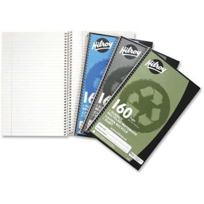 Hilroy 1-Subject Recycled Personal Size Notebook - 160 Sheets - Spiral - Ruled Margin - 6" (152.40 mm) x 9 1/2" (241.30 mm) Sheet Size - Recycled - 1 Each 9.5 X 6   160 PAGES 