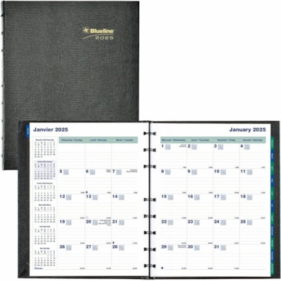 Blueline Miracle Bind/CoilPro 16-Month Monthly Planner, 9-1/4" x 7-1/4" , Bilingual - Julian Dates - Monthly - 16 Month - September 2024 - December 2025 - 1 Month Single Page Layout - 9 1/4" (234.95 mm) x 7 1/4" (184.15 mm) Sheet Size - Spiral Bound - Black Cover - Bilingual, Address Directory, Phon  