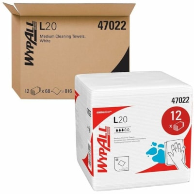 Wypall GeneralClean Cleaning Cloth - For Multi Surface, Multipurpose - Ready-To-Use - Wipe - 12.50" (317.50 mm) Length x 12" (304.80 mm) Width - Quarter-fold, Disposable, Absorbent, Textured, Lightweight - White - 68 / Box 68SHT/PK 12PK/CS 12.5"X12" 