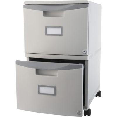 Storex Mobile File Drawer - 14.8" (374.65 mm) Width x 18.3" (463.55 mm) Depth x 26" (660.40 mm) Height - 2 x Drawer(s) - Letter, Legal - Scratch Resistant, Dent Proof, Security Lock, Washable, Stackable - Gray - Recycled PUDDY WITH GREY HANDLES 