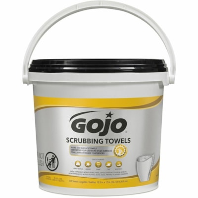 Gojo® Scrubbing Towels - Fresh Citrus - 10.50" (266.70 mm) Width x 12.20" (309.88 mm) Length - White - 170 / Bucket HEAVY DUTY PRE-MOISTENED 