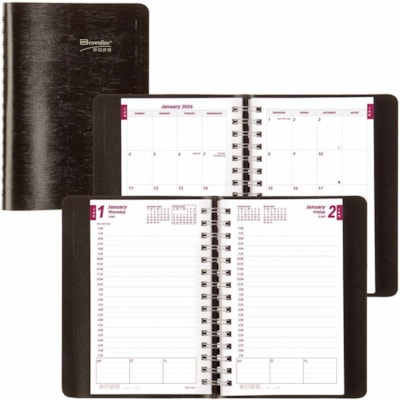 Brownline 2026 Essential 12-Month Daily Planner - January to December - 8" x 5" - Black - English - Daily - 12 Month - January 2026 to December 2026 - 7:00 AM to 7:30 PM - Half-hourly - 5" (127 mm) x 8" (203.20 mm) Sheet Size - Twin Wire - Black - Paper - Flexible, Durable, Hard Cover, Monthly Plann  