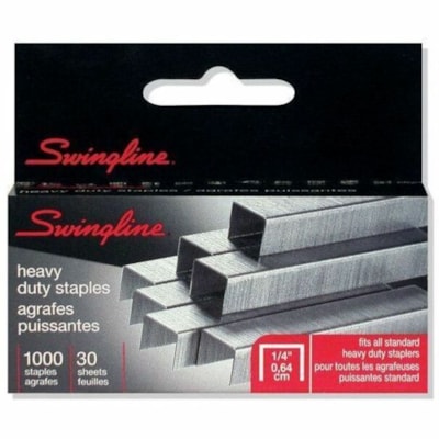 Swingline 390 Staples - Heavy Duty - 1/4" (6.35 mm) Crown - Holds 30 Sheet(s) - for Paper - 1000 / Pack 1/4" LEG  15-30 SHT CAPACITY 1000 PER BOX