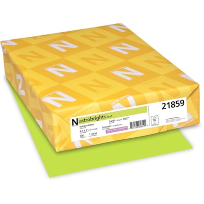 Astrobrights - Papier couleur - Vert Vulcan - format lettre - 8 1/2 po (215,90 mm) x 11 po (279,40 mm) - 24 lb (10886,22 g) Poids de Base - Lisse - Sans acide, Sans lignine, Heavyweight - Vert Volcan - 500 / Ramette FSC LASER INKJET GUARANTEED VULCAN GREEN