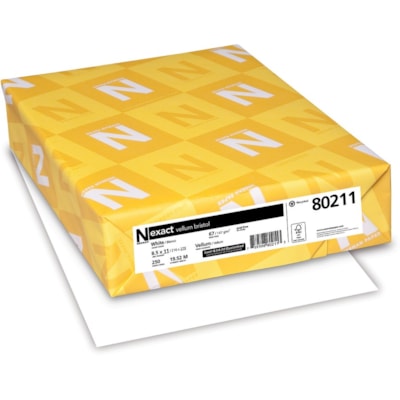 Exact Vellum Bristol Paper - White - 94 Brightness - Letter - 8 1/2" (215.90 mm) x 11" (279.40 mm) - 67 lb (30390.69 g) Basis Weight - 147 g/m² Grammage - Vellum - Green Seal - Chlorine-free, Durable, Acid-free, Quick Drying, Heavyweight, Fast-drying, Printable - White - 2000 Sheets - 250 / Pac 8.5 X11 19.52M FSC 8.5PT 250/PK