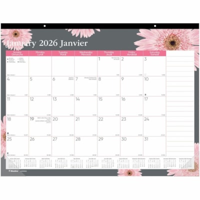Blueline 2026 Pink Ribbon 12-Month Monthly Desk Pad/Calendar - January to December - 22" x 17" - Pink Daisy - Bilingual - Monthly, Yearly - 12 Month - January 2026 to December 2026 - 1 Month Single Page Layout - 22" (558.80 mm) x 17" (431.80 mm) Sheet Size - 2 x Holes - Desk Pad - Pink Daisy - Chipb  
