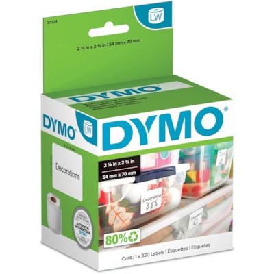 Dymo LabelWriter Multipurpose Label - 2 1/8" (53.85 mm) Width x 2 3/4" (69.85 mm) Length - Rectangle - Direct Thermal - White - 320 / Roll - 320 / Roll 320 LABELS PER ROLL 