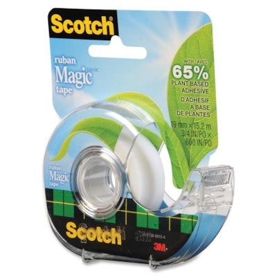 Scotch Magic Greener Tape - 16.7 yd (15.2 m) Length x 0.75" (19.1 mm) Width - Clear - Dispenser Included - For Sealing, Packing - 1 Each 2 PC DISPENSER 3/4" X 600" 