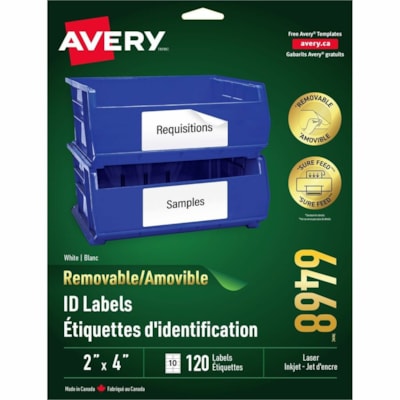 Avery® White Multipurpose Labels Removable 2" x 4" - 2" (50.80 mm) Width x 4" (101.60 mm) Length - Removable Adhesive - Rectangle - Laser, Inkjet - White - Residue-free, Self-adhesive, Repositionable - 120 / Pack WHITE  REMOVABLE 120 LABELS LASER & INK JET