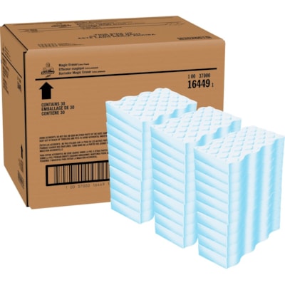 Mr. Clean Extra Durable Magic Eraser Cleaning Pads - For Wall, Floor, Baseboard, Blinds, Door, Stove Top, Refrigerator, Switch Plate - Recommended For: Dirt Remover, Scuff Mark Remover, Grease Remover, Soap Scum Remover - Disposable, Chemical-free - Blue, White - 30 / Carton EXTRA POWER MULTI PURPOSE CLEANING PADS  CASE OF 30