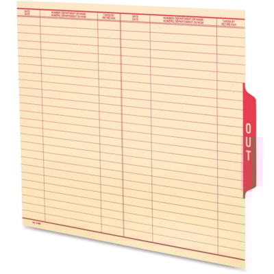Pendaflex End Tab Out Guide - Printed Tab(s) - Message - OUT - 8.50" (215.90 mm) Divider Width x 11" (279.40 mm) Divider Length - Letter - Manila Manila Divider - Red Tab(s) - 10% Recycled - Heavyweight - 1 Each PRINTED RED BOTH SIDES COLUMNS FOR DATE 10% PCW