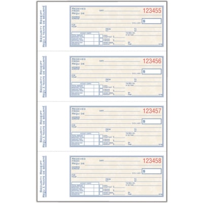 Adams Security Receipt Book - 200 Sheet(s) - 2 Part - Carbonless Copy - 2.75" (69.85 mm) x 7.12" (180.85 mm) Form Size - White, Yellow - 1 Each 2PT 200 DUPLICATES  CARBONLESS BILINGUAL 7-5/8" X 10-7/8"