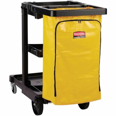 Chariot de conciergerie Rubbermaid Commercial - 4 Roulette - Plastique, Vinyle - Noir, Jaune - 1 / Étui 21-3/4IN.W X 46IN.L X 38-3/8IN .H  BLACK