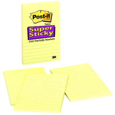 Post-it® Super Sticky Note - 270 x Canary Yellow - 4" (101.60 mm) Flag/Note Width x 6" (152.40 mm) Flag/Note Length - Rectangle - Ruled - Canary Yellow - Self-adhesive - 3 / Pack 4X6 CANARY YELLOW LINED PK/3 