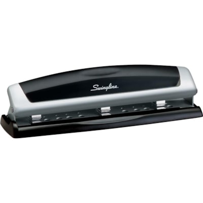 Swingline Precision Pro Desktop Punch - 10 Sheet of 20lb Paper - 9/32" (7.11 mm) Punch Size - Metal - 12.30" (312.42 mm) x 2.30" (58.42 mm) x 3.40" (86.36 mm) - Black, Silver 10 SHEET CAPACITY LIMITED LIFETIME WARRANTY.