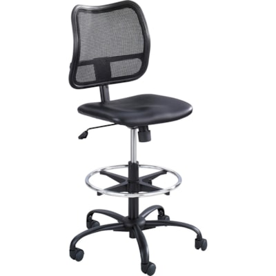 Safco Vue Extended-Height Vinyl Chair - Black Seat Color - Vinyl, Nylon, Polyester Seat Material - Black Back Color - 5-star Base - 1 Each STABLE HEIGHT-ADJUSTABLE SEAT MESH BACK/VINYL SEAT