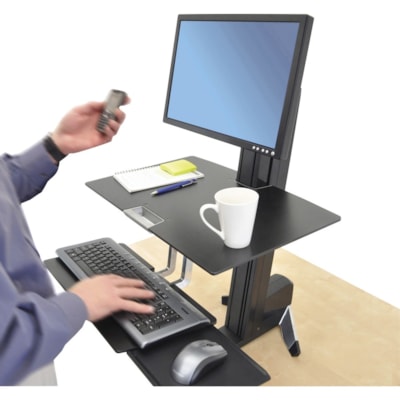 Ergotron WorkFit-S Single HD with Worksurface+ - Up to 30" Screen Support - 29 lb (13154.18 g) Load Capacity - Flat Panel Display Type Supported - WidthDesktop - Black n for Mid-Size Monitor  HD  wi th Worksurface and L