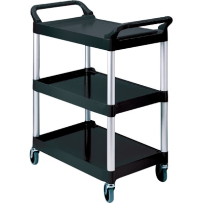 Rubbermaid Commercial - Chariot utilitaire Rubbermaid - 3 Plateau - 200 lb (90718,47 g) Capacité - 4 Roulette - 4 po (101,60 mm) Taille de roulette - Plastique - longueur de 33,6 po (853,44 mm) x largeur de 18,6 po (472,44 mm) x hauteur de 37,8 po (960,12 mm) - Noir, Aluminium brossé - 200LB METAL UPRIGHTS & 4" CAST BLACK