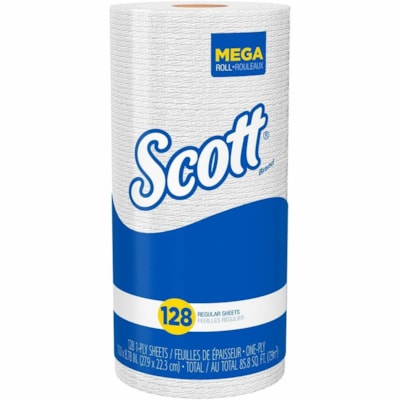 Scott Kitchen Paper Towels with Fast-Drying Absorbency Pockets - 1 Ply - 11" (279.40 mm) Width x 8.78" (223.01 mm) Length - 128 Sheets/Roll - 4.90" (124.46 mm) Roll Diameter - White - 1 Roll 125ST/RL  20RL/CS 8.78"X11" 